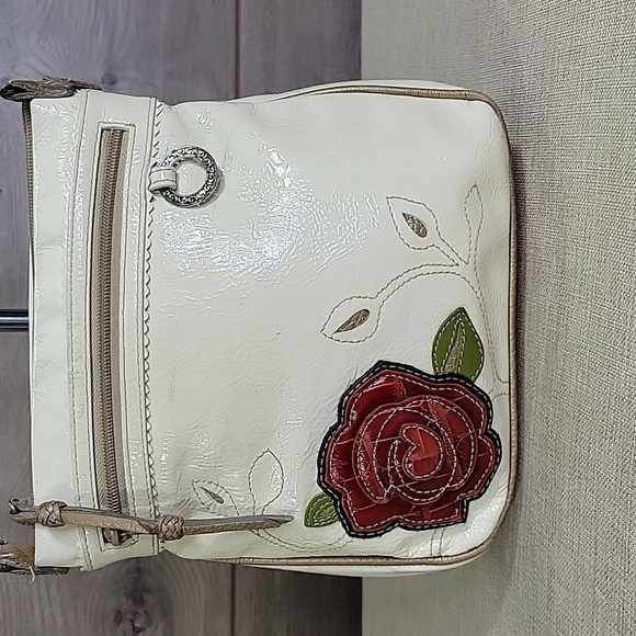 Brighton Off-White Patent Leather Shoulder Bag with Floral Design - Picture 2 of 14